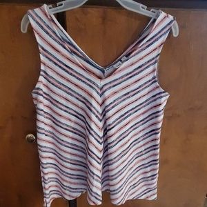 Coral, blue, and white striped tank top size med.
